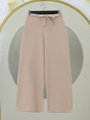 Queene Dreams Beli Lastikli Bağlamalı  Bol Paça Pantolon  -Bej