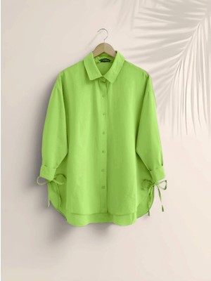 Queene Dreams Yanları Bağcıklı Arkası Uzun Gömlek -F.yeşili