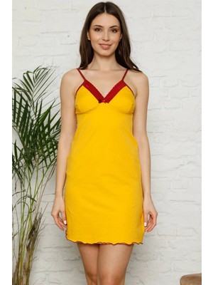 Ip Askılı Penye Gecelik Sarı