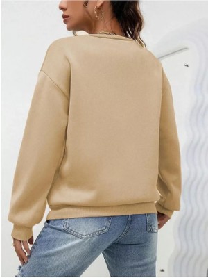 Queene Dreams Düz Bisiklet Yaka Sweat - Bej
