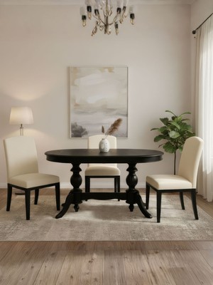 Gazzini Furniture Lindon Çift Baba Ayaklı Açılır Masif Ahşap Oval Yemek Masası 100X170