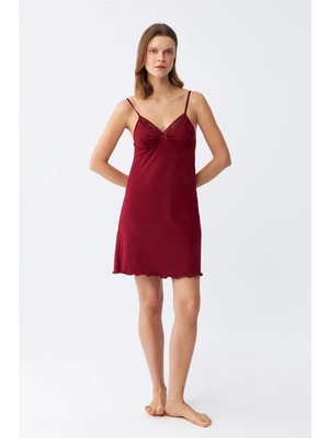 Ip Askılı Penye Gecelik Bordo