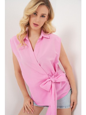 Queene Dreams Sıfır Kol Anvelop Gömlek 20343 - Pembe