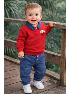 Lino Baby Araba Oyuncaklı Polo Yaka Oversize Geniş Kalıp 2li Erkek Bebek Çocuk Takım
