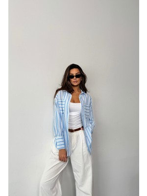 Queene Dreams Çizgili Gömlek - Mavi