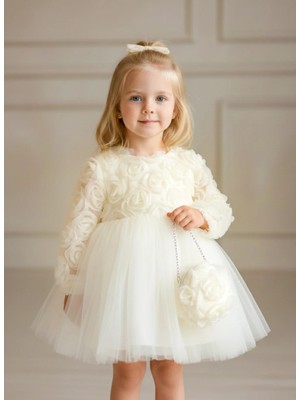 Aysskids Rose  Gül Detaylı Kız Çocuk Bayramlık Özel Gün Elbise
