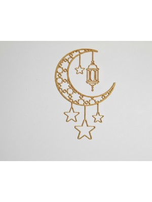 Lubiko Studio Ramazan Konseptli Ay Yıldız ve Kandil Duvar Dekoru - Kiracı Dostu/ Modern Islami Tablo Süsü (25X24CM/2,5MM Kalınlık)