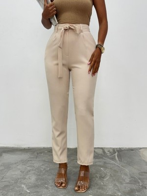 Queene Dreams Kemerli Bilek Pantolon     -Bej