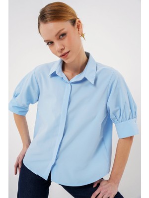Queene Dreams Kısa Kol Gömlek 20312 - Mavi