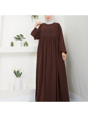 Moda Medine Ipeği Roba Detaylı Salaş Tesettür Elbise 3 Renk Büyük Beden Uyumlu