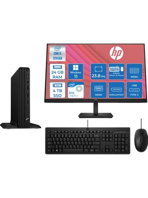 Hp Pro Mini 260 G9 Intel I5 1335U 4,6ghz 24GB 4tb SSD Intel® Iris® Xe+23.8 Mon 100Hz WIN11PRO Mini Masaüstü Bilgisayar A55C4ETZP10+ZETTAUSBBELLEK