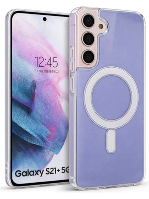 Vissona Samsung Galaxy S21 Plus Uyumlu Kamera Korumalı Magsafe Wireless Şarj Özellikli Lüks Şeffaf Silikon Telefon Kılıfı