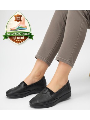 Ispartalılar T01-3 Hafif Esnek Ortopedik Taban Günlük Içi Deri Kadın Ayakkabı Casual Anne Ayakkabısı