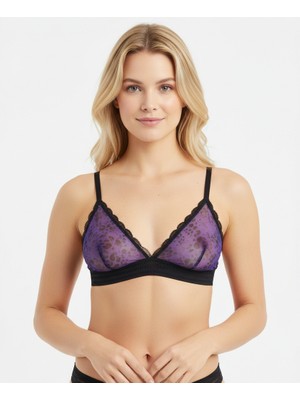 Bonbon Kadın Leopar Desenli Transparan Tül Balensiz Desteksiz Sütyen BB2268