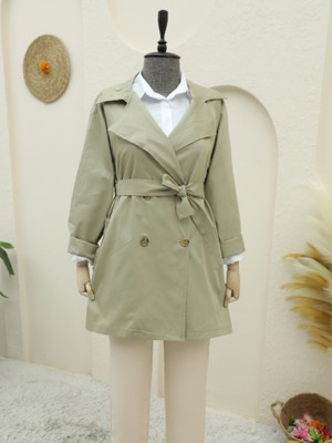 Queene Dreams Bolero Detaylı Düğmeli Ara Boy Trençkot -Taş