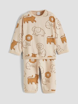 LC Waikiki Ekru Hayvan Desenli Erkek Bebek Eşofman Takımı  (S6)