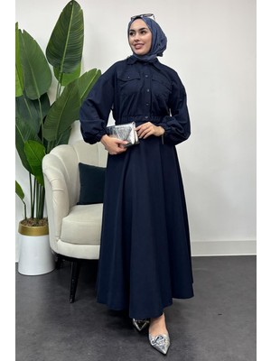 Tesettür Diyarı Kadın Lizza Kumaş Cepli Ikili Takım-Lacivert