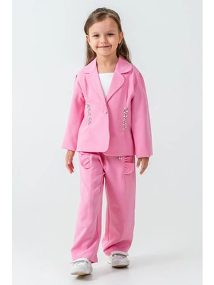Miniğimin Cicileri Taşlı Ceketli 3 Lü Kız Çocuk Takım - Pembe