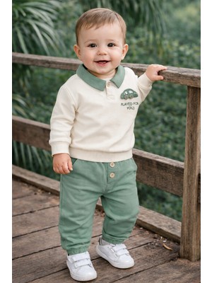 Lino Baby Araba Oyuncaklı Polo Yaka Oversize Geniş Kalıp 2li Erkek Bebek Çocuk Takım