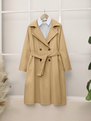 Queene Dreams Bolero Detaylı Kemerli Araboy Trençkot -Vizon