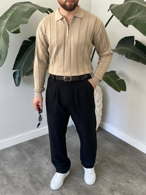 Essenza Erkek Fitilli Yarım Fermuarlı Polo Yaka Triko Kazak