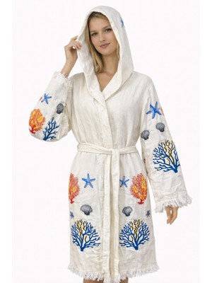 Emillie %100 Pamuk Müslin Bornoz Mercan– Nefes Alabilen, Ultra Hafif, Hızlı Kuruyan Yazlık Bornoz