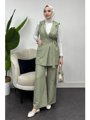 Tesettür Diyarı  Kadın Cepli Bağlamalı Takım-Mint Yeşili