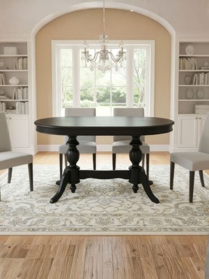 Gazzini Furniture Montclair Çift Baba Ayaklı Masif Ahşap Oval Yemek Masası 90X140