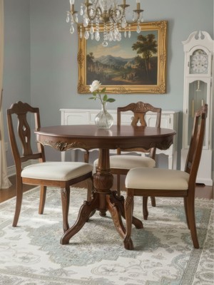 Gazzini Furniture Royal King Ingiliz Still Yuvarlak Ahşap Oymalı Yemek Masası