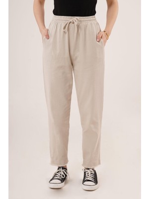 Queene Dreams Cepli Belden Bağlamalı Paça Detaylı Krem Pantolon