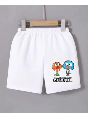 Queene Dreams Beli Lastikli Baskılı Mini Şort - Beyaz