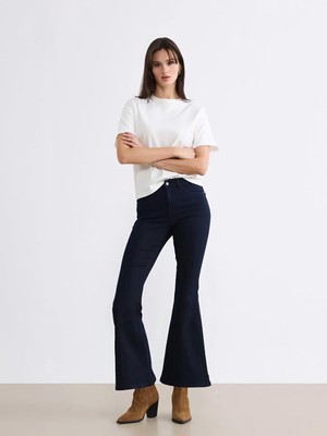 LC Waikiki Lacivert Yüksek Bel Mars Flare Kadın Jean Pantolon  (S6)