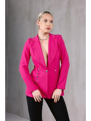 ME & ME Önden Çift Yırtmaçlı Düğme Detaylı Fuşya Şık Ceket
