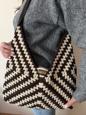 Nillys Kadın Koton Ip El Örgüsü ,suni Deri Saplı ,astarlı Omuz Çantası