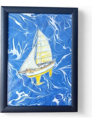 Sanatkar Ebru Üzeri Yelkenli Tablo