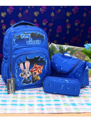 MegiHero  Erkek Çocuk Ilk Okul Çantası 3'lü Set Ilkokul Çantası Siyah Karakter Desenli Takım