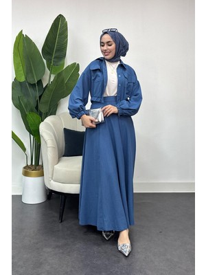 Tesettür Diyarı Kadın Lizza Kumaş Cepli Ikili Takım-Mavi