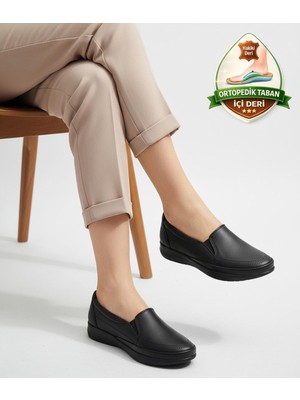 Ispartalılar T405 Hafif Esnek Ortopedik Taban Günlük Içi Deri Kadın Ayakkabı Casual Anne Ayakkabısı
