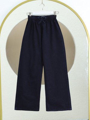 Queene Dreams Bol Paça Beli Lastikli Bağcık Detaylı Kot Pantolon     -K.laci