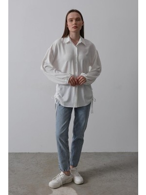 Queene Dreams Biye Detaylı Ayrobin Gömlek - Beyaz