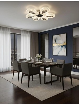 Bohem Aydınlatma Krom Damla Model 6'lı Tavana Sıfır 3renk LED Modern Salon Avizesi