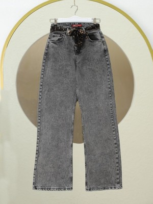 Queene Dreams Fular Detaylı Palazzo Kot Pantolon  -Füme