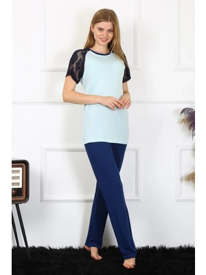 Kadın Kolu Dantelli Penye Pijama Takım Su Yeşili
