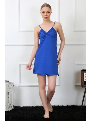 Kadın Ip Askılı Saks Penye Gecelik