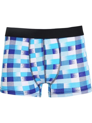 Erkek Penye Likralı Desenli Boxer Mavi