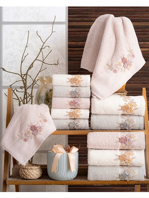 Hazangülü Collection Buldan Üretimi Çeyizlik Nakışlı Eyşan Pamuk 6'lı Mutfak Havlusu I 30X50