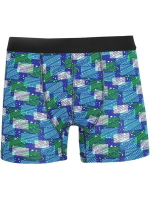 Erkek Penye Likralı Desenli Boxer Mavi