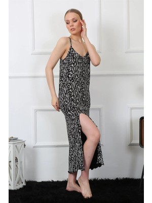 Kadın Ip Askılı Uzun Gecelik Siyah