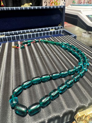 Septemmart Mavi Ateş Kehribar Tesbih 7X11 mm Kapsül Kesim Özel Halkalı Imameli