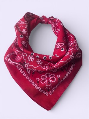 ALS Tasarım Dünyası Kırmızı Renk Içi Desenli %100 Koton Bandana